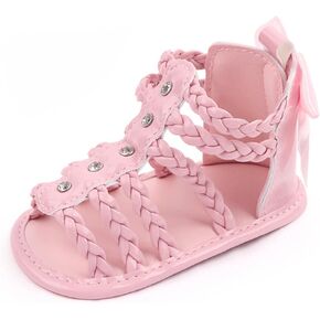 Baby Girls Ankle Gl𝐚diator 𝗣ink Sandals Flat Foam Soft Open Toe Summer Wide Shoes Kids Slip On Dress Shoes