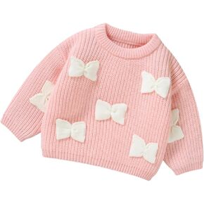 Baby Girl Knit Sweater Cute Bow Pullover Knitted Sweatshirt for Toddler Girls Warm Crewneck Long Sleeve Tops