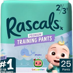 Rascals Premium Potty Training Pants for Toddlers 2T-3T, 25 Count – Unisex, Hypoallergenic, Leak-Proof, Easy Up & Down, Ultra-Absorbent