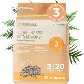 20 Eco Crawler Pull Up - Nappy Pants with 100% Plant-Based Layers, Disposable Pull Ups & Hypoallergenic Baby Essentials for Babies - Secure Fit Size 3 Baby Nappies (7-12Kg), 1 Pack