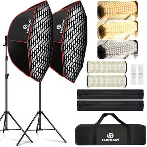 2 Pack 37" Octa Softbox,Photography Lighting Kit with Honeycomb Grid & 110W 2700K-6500K LED Lamp & RC & 2 Tripod Stands,Photo Studio Lights Equipment for Video Recording/Live Streaming