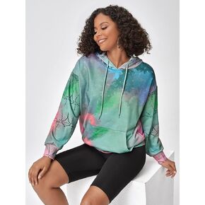 Women's Sweatshirt Sweatshirts Hoodies Tie Dye Kangaroo Pocket Drawstring Hoodie Warmth Beautiful Lovely Fashionable (Color : Multicolor, Size : Small)