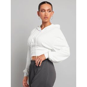Women's Sweatshirt Sweatshirts Hoodies Drop Shoulder Drawstring Hoodie Warmth Beautiful Lovely Fashionable (Color : White, Size : Large)
