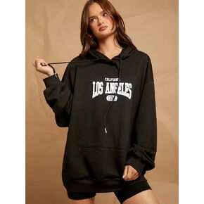 Women's Sweatshirt Sweatshirts Hoodies Letter Graphic Oversized Hoodie Warmth Beautiful Lovely Fashionable (Color : Black, Size : Small)