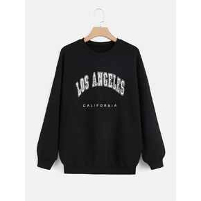 Women's Sweatshirt Sweatshirts Hoodies Letter Graphic Drop Shoulder Sweatshirt Warmth Beautiful Lovely Fashionable (Color : Black, Size : Large)