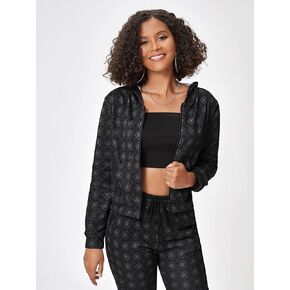 Women's Sweatshirt Sweatshirts Hoodies Allover Print Zip Up Hoodie Warmth Beautiful Lovely Fashionable (Color : Black, Size : Small)