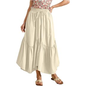 Maxi Skirts for Women Summer Fashion Flowy Pleated Long Skirt Casual High Waisted Drawstring Layered A Line Skirts