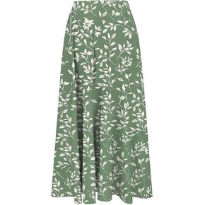 Boho Floral Maxi Skirts for Women Summer Beach Vacation A-Line Pleated Long Skirts Elastic High Waisted Flowy Skirt
