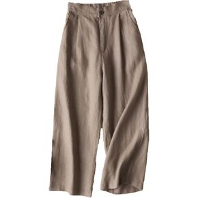 Maiyifu-GJ Women's Linen Cropped Wide Leg Pants High Waisted Button Down Long Trousers Stretch Straight Summer Casual Pant