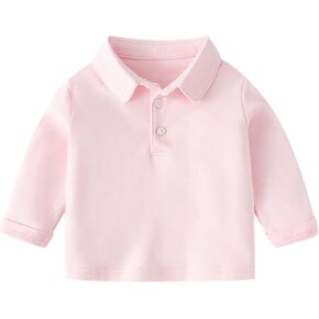 Boys Polo Collared Shirt Solid Long Sleeve Pique Comfy Button Shirts Toddler Kids Stretchy Golf Tennis Blouse Tops