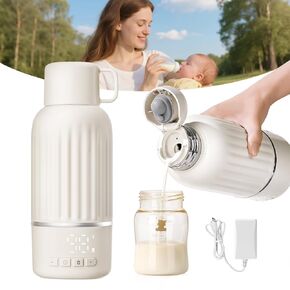 Portable Bottle Warmer for Travel, Fast Heating in 2.5 Mins for Breast Milk and Formula, 10200mAh Battery with LED Display, 17oz Large Capacity, Baby Bottle Warmer with Temperature Control