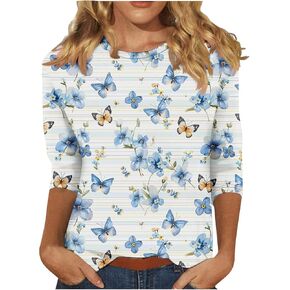 3/4 Length Sleeve Womens T Shirts Summer Plus Size Fashion Graphic Tops Trendy Spring Loose Blouses Work Clothes