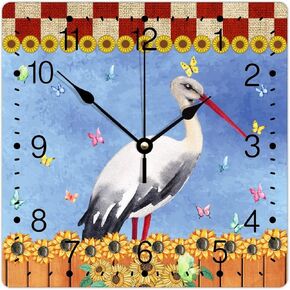 Sunflower Cow Square PVC Clock Butterfly Red Buffalo Plaid Wall Clock Baby Animals 12in Battery Operated Artistic Large Wall Clock for Kitchen Living Room Bedroom Nursery Office