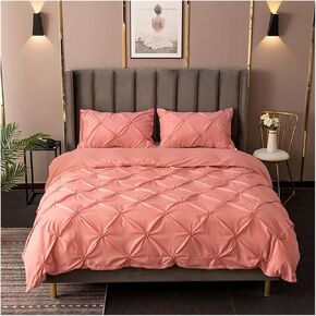 Pinch Pleat Duvet Cover 220x240 Solid Color Single and Double Bedding Sets Duvet Cover Duvet Cover Combo Bed Four Pieces Set(B,AU Double Size 3 pcs)