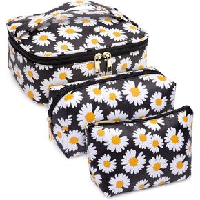 WANDF 3 Pieces Makeup Bag Toiletry Bag Portable Cosmetic Pouch Travel Organizer Water-resistant for Women (Brown Leopard) in Kuwait