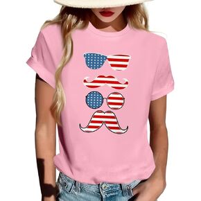Womens Graphic Basic Tees 4Th of July USA Flag Crew Neck Short Sleeve Independence Tops Summer Casual Shirts