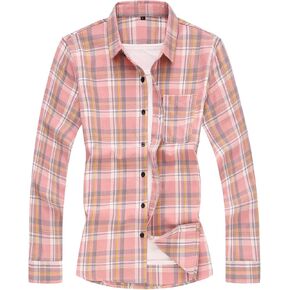 Men's Plaid Long Sleeve Button Down Shirts Striped Turn-Down Collar Slim Fit Shirts Stylish Business Dress Shirt