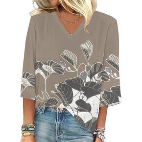 Women's Boho Tops 2025 V Neck 3/4 Sleeve T Shirts Summer Top Dressy Basic Tees Shirt Tunic Blouses Outfits, S-3XL