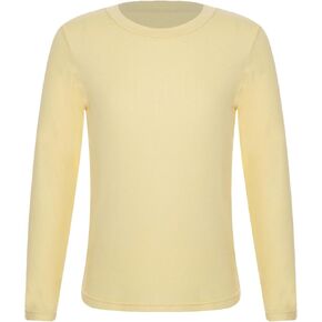Kids Girls Slim Fit Round Neck Thermal Underwear Tops Basic Solid Color Long Sleeve Ribbed T-Shirts Undershirts