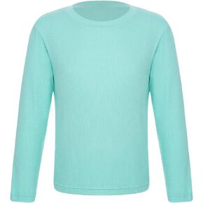 Mufeng Kids Girls Solid Color Warm Underwear Top Long Sleeves Round Neck Ribbed Thermal Tops Basic Casual Warm Tops