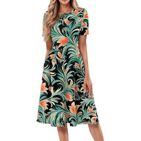 فساتين الزفاف الصيفية النسائية الأكمام قصيرة الأزهار طباعة y2k بوهو طاقم الرقبة sundress للشاطئ مع جيوب