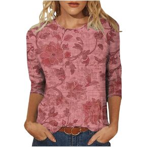 Blouses for Women Dressy Casual 3/4 Sleeve Floral Print Summer Tops Plus Size Spring Clothes Trendy Ladies Shirts