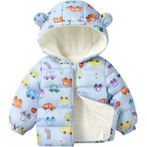 Girls Puffy Coat Toddler Bear Ears Long Sleeve Hooded Boys Snow And Windproof Zipper Coat Winter Warm Daily