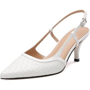 Slingback Heels for Women Closed Pointed Toe Kitten Heels Pumps Shoes Embossed Woven Dress Party Office Shoes 2.5 Inch