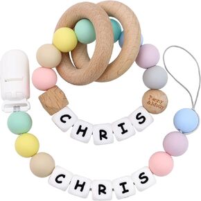 Panny & Mody Personalized Stroller Clip and Shaker Toy with Name (Pink)