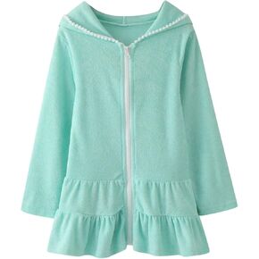 Girls Swim Cover Up Kids Swimsuit Coverups Terry Zip-Up Beach Bathing Suit Wraps Dress