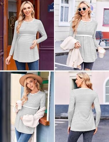 Ekouaer Maternity Shirts 3 Packs Pleated Long Sleeve Tops Tunic Casual Pregnancy Clothes in Kuwait