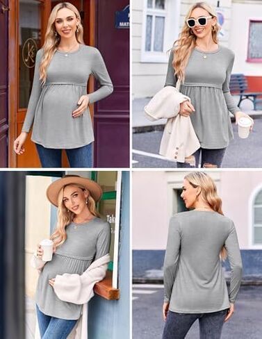 Ekouaer Maternity Shirts 3 Packs Pleated Long Sleeve Tops Tunic Casual Pregnancy Clothes in Kuwait