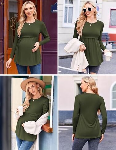 Ekouaer Maternity Shirts 3 Packs Pleated Long Sleeve Tops Tunic Casual Pregnancy Clothes in Kuwait