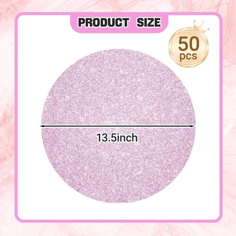 50 pcs pink paper collabates قابلة للتصرف ، حصيرة الورق الوردي الوردي بريق ، 13.5 بوصة مستديرة الفارق ، لعيد ميلاد حفل زفاف حفلة الطعام المنزل in Kuwait