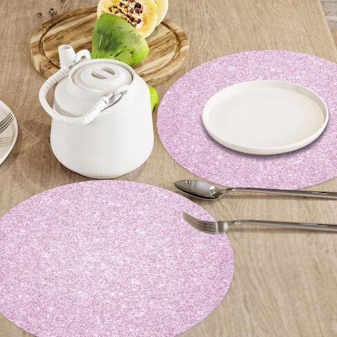 50 pcs pink paper collabates قابلة للتصرف ، حصيرة الورق الوردي الوردي بريق ، 13.5 بوصة مستديرة الفارق ، لعيد ميلاد حفل زفاف حفلة الطعام المنزل in Kuwait