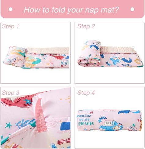 Toddler Nap Mat with Removable Pillow and Plush Blanket, Roll Up Napping Mats for Kids Ages 3-6 Years, Kid Sleeping Bag for Preschool Daycare Travel Camping, 53" x 23" in Saudi Arabia