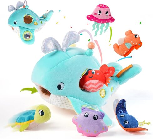 Koty Baby Toys 6-12 Months, Montessori Sensory Toys,My First Ocean Whale House Toy with 6 Sea Animals | Bell Shell, Squeaky Seahorse & Crinkle Paper | Baby Gift in Kuwait