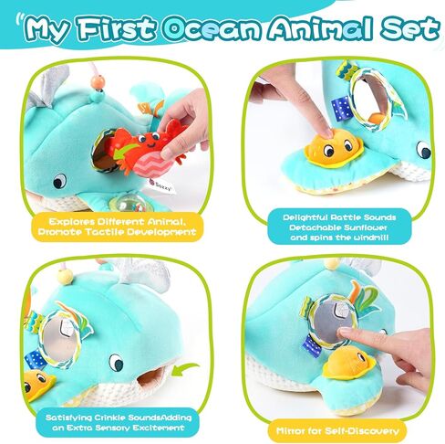 Koty Baby Toys 6-12 Months, Montessori Sensory Toys,My First Ocean Whale House Toy with 6 Sea Animals | Bell Shell, Squeaky Seahorse & Crinkle Paper | Baby Gift in Kuwait
