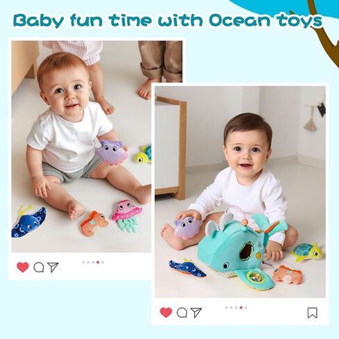 Koty Baby Toys 6-12 Months, Montessori Sensory Toys,My First Ocean Whale House Toy with 6 Sea Animals | Bell Shell, Squeaky Seahorse & Crinkle Paper | Baby Gift in Kuwait