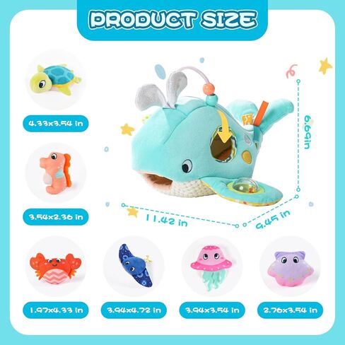Koty Baby Toys 6-12 Months, Montessori Sensory Toys,My First Ocean Whale House Toy with 6 Sea Animals | Bell Shell, Squeaky Seahorse & Crinkle Paper | Baby Gift in Kuwait