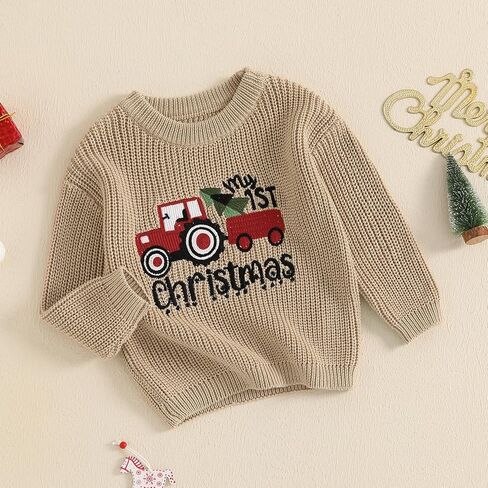 Toddler Baby Boy Girl Christmas Outfit Knit Sweater Crewnck Sweatshirt Pullover Warm Top Infant Fall Winter Clothes in Saudi Arabia