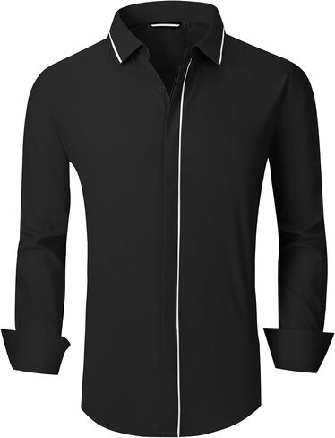 WARHORSEE Mens Casual Button Down Dress Shirts Long Sleeve 4-Way Stretch Collared Printed Business Work Shirt in Kuwait