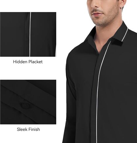 WARHORSEE Mens Casual Button Down Dress Shirts Long Sleeve 4-Way Stretch Collared Printed Business Work Shirt in Kuwait