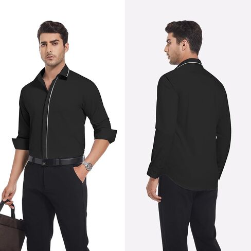 WARHORSEE Mens Casual Button Down Dress Shirts Long Sleeve 4-Way Stretch Collared Printed Business Work Shirt in Kuwait