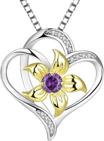 YL Women's Heart Necklace Sterling Silver Lily Flower Love Pendant Gemstones Jewelry in Kuwait