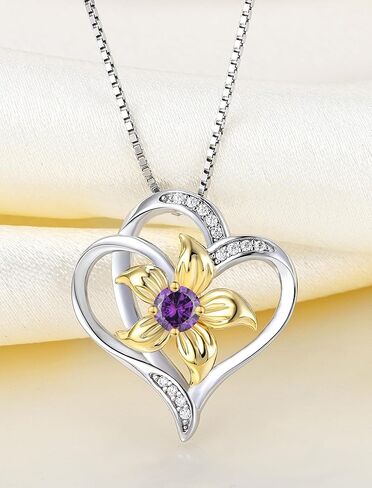 YL Women's Heart Necklace Sterling Silver Lily Flower Love Pendant Gemstones Jewelry in Kuwait