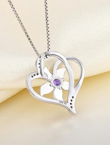 YL Women's Heart Necklace Sterling Silver Lily Flower Love Pendant Gemstones Jewelry in Kuwait