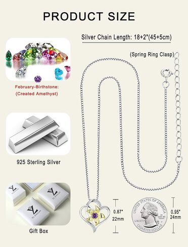 YL Women's Heart Necklace Sterling Silver Lily Flower Love Pendant Gemstones Jewelry in Kuwait