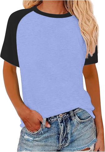 Short Sleeve Tops for Women Workout Jersey Shirts Baseball Style Raglan Tshirts Casual Color Block Tees in Saudi Arabia