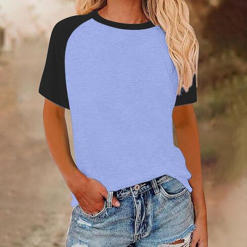 Short Sleeve Tops for Women Workout Jersey Shirts Baseball Style Raglan Tshirts Casual Color Block Tees in Saudi Arabia